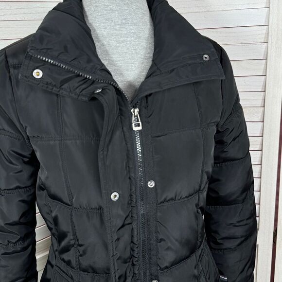 Tommy Hilfiger Quilted Puffer Coat Black XS Long Line Winter Snow - Picture 5 of 14